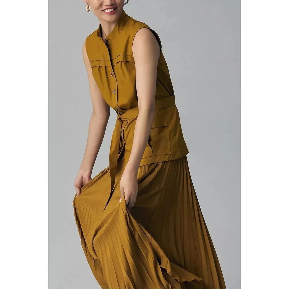 Anthropologie Pleated Sleeveless Midi Dress - Picture 3 of 13